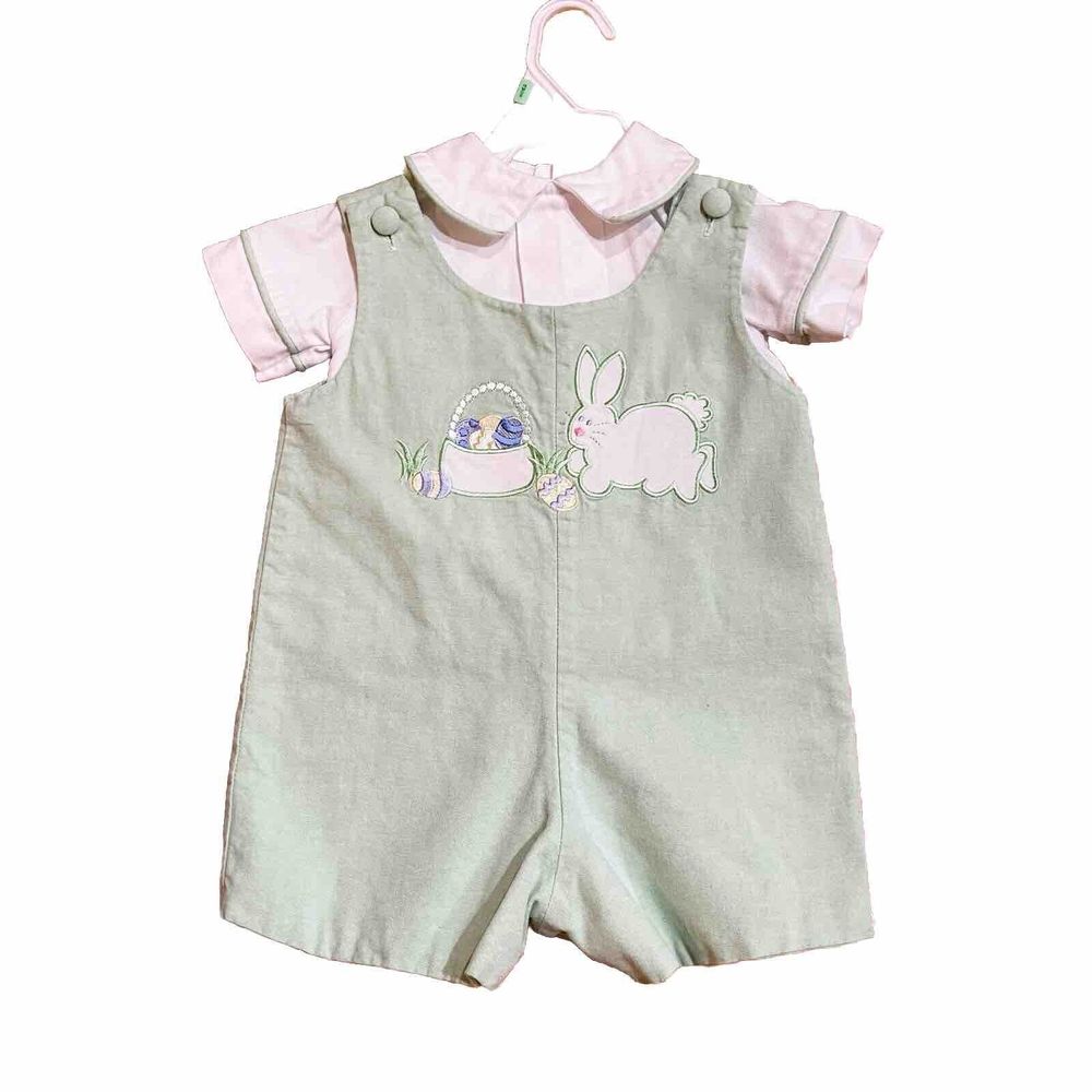 Glorimont Preppy Easter Shortalls Boys Size 9 Months Reversible Matching Shirt